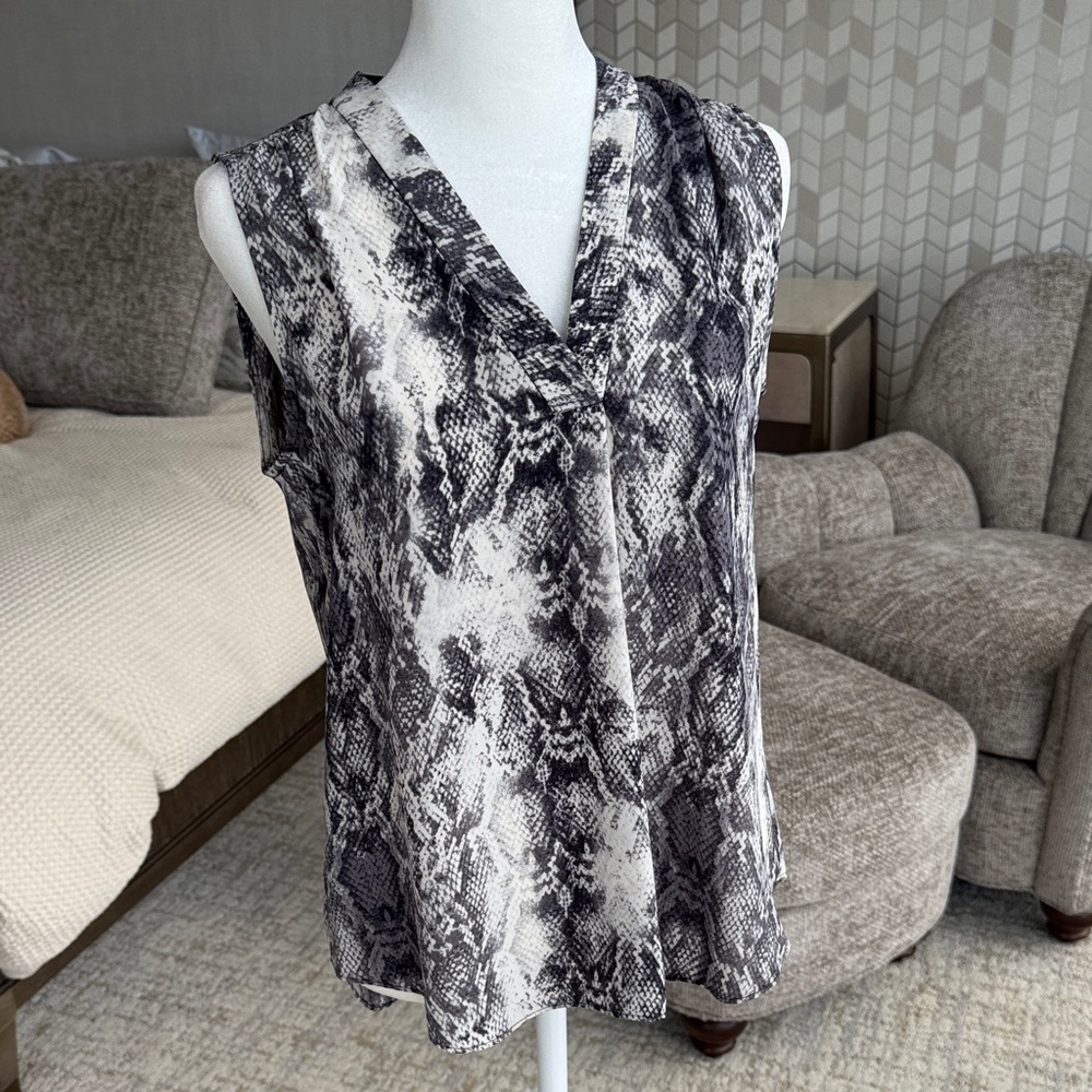 Vince Camuto Black and Gray Snake Print Blouse